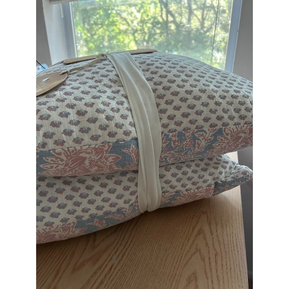 New Bundle of 2 Moss & Willow Light Blue/Pink Cotton Pillows 20”x20” - Picture 11 of 12